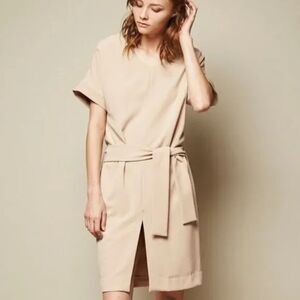 Achro Sand Beige Front Slit Dress Size S Minimalist Contemporary